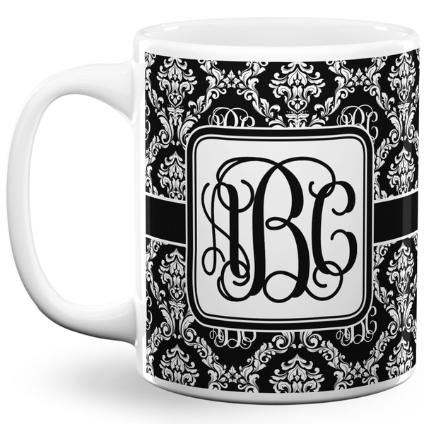 Custom Monogrammed Damask 11 Oz Coffee Mug - White