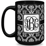 Monogrammed Damask 15 Oz Coffee Mug - Black