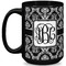 Monogrammed Damask 15 Oz Coffee Mug - Black