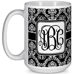 Monogrammed Damask 15 Oz Coffee Mug - White