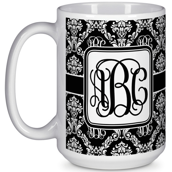 Custom Monogrammed Damask 15 Oz Coffee Mug - White