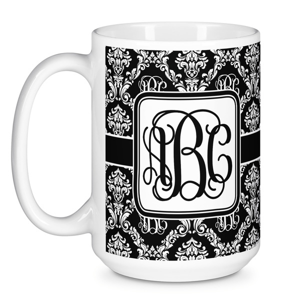 Monogrammed Damask Coffee Mug - 15 oz - White