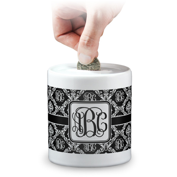 Custom Monogrammed Damask Coin Bank (Personalized)