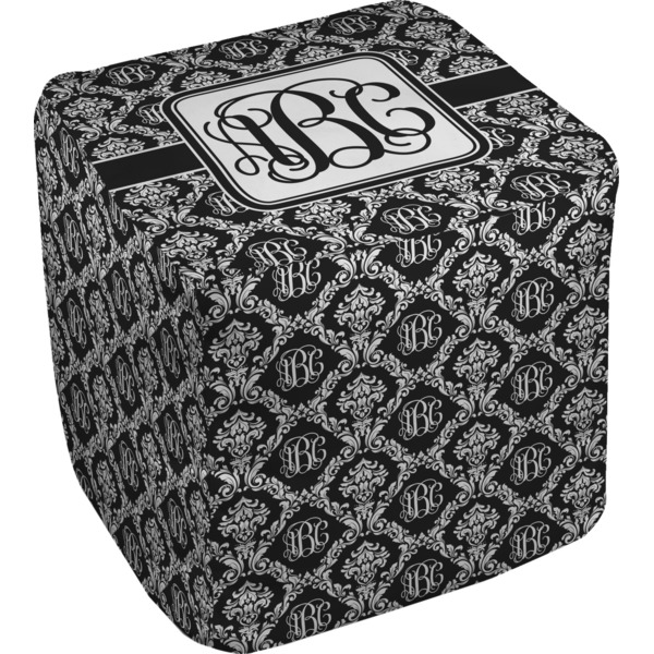 Custom Monogrammed Damask Cube Pouf Ottoman - 18" (Personalized)