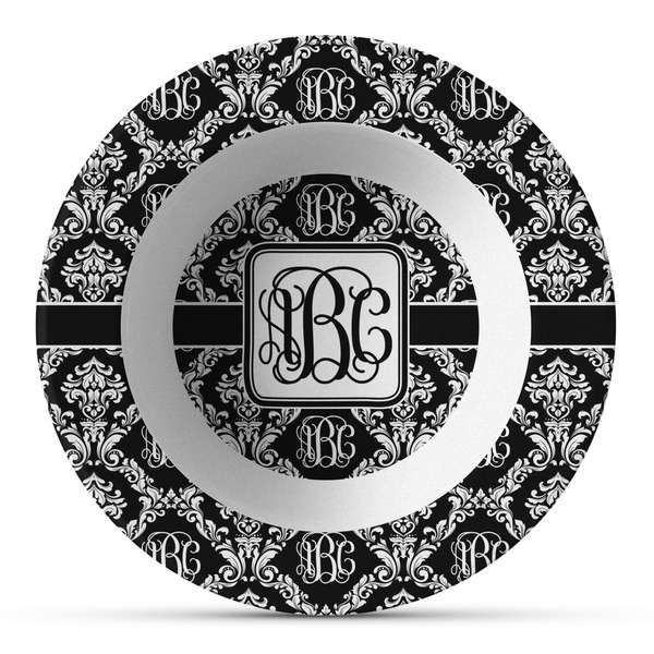 Custom Monogrammed Damask Plastic Bowl - Microwave Safe - Composite Polymer (Personalized)