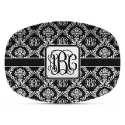 Monogrammed Damask Plastic Platter - Microwave & Oven Safe Composite Polymer (Personalized)
