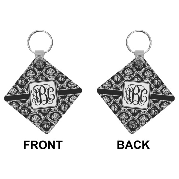 Monogrammed Damask Diamond Keychain (Front + Back)