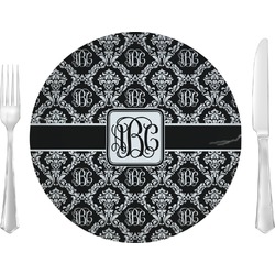 Monogrammed Damask 10" Glass Lunch / Dinner Plates - Single or Set (Personalized)