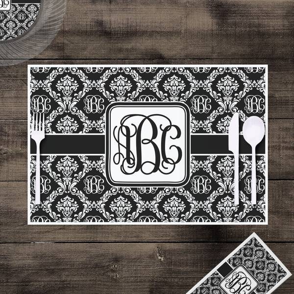 Monogrammed Damask Disposable Paper Placemat - In Context