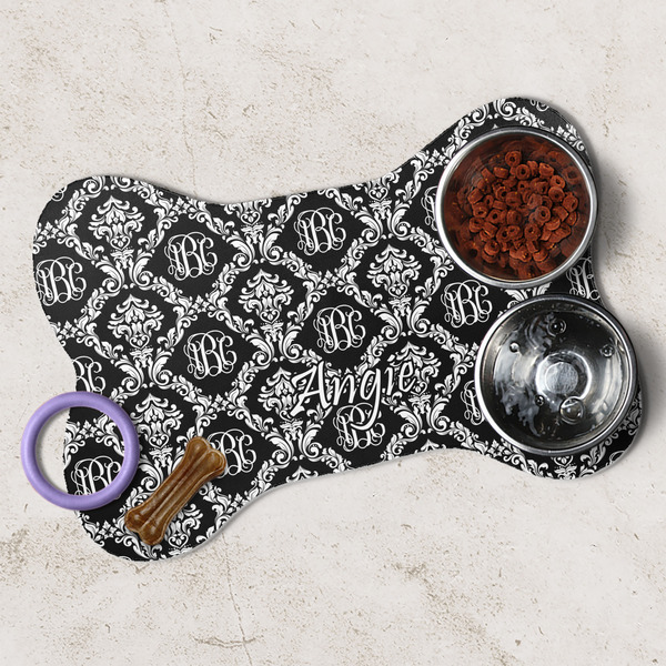 Monogrammed Damask Dog Bone Shaped Mat Lifestyle
