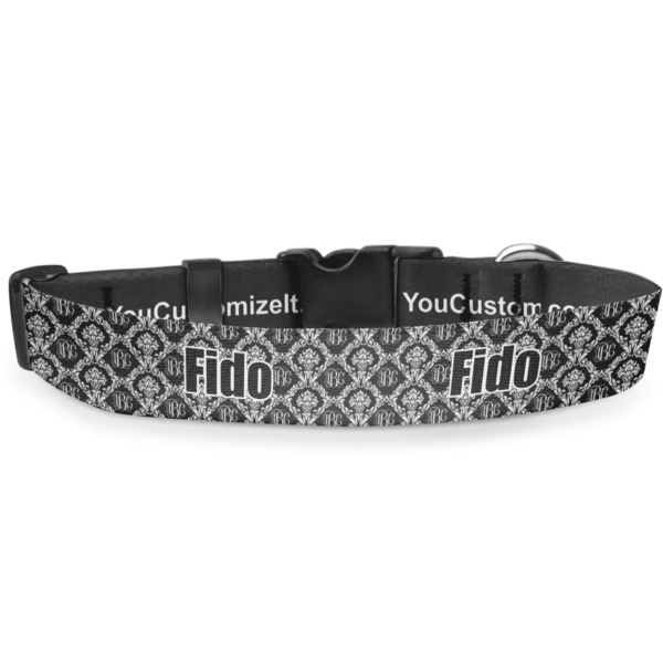 Custom Monogrammed Damask Deluxe Dog Collar - Small (8.5" to 12.5") (Personalized)