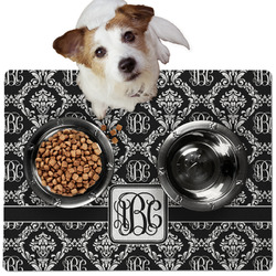 Monogrammed Damask Dog Food Mat - Medium