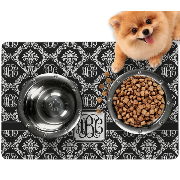 Custom Monogrammed Damask Dog Food Mat - Small