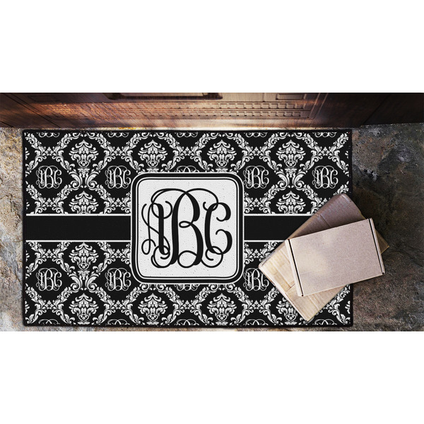 Monogrammed Damask Door Mat - LIFESTYLE (Lrg)