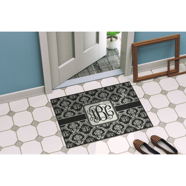 Monogrammed Damask Door Mat Lifestyle