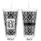 Monogrammed Damask Double Wall Tumbler with Straw - Approval