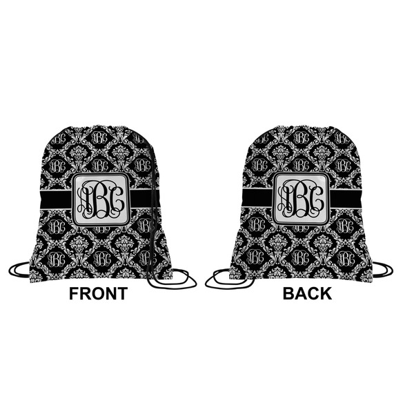 Monogrammed Damask Drawstring Backpack Front & Back Small