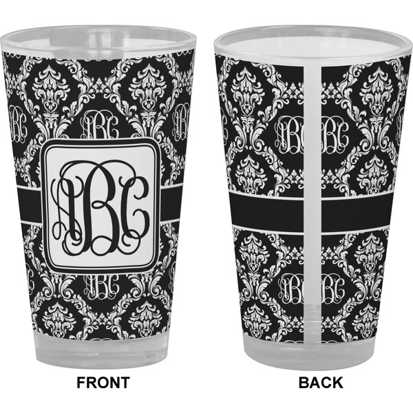 Monogrammed Damask Pint Glass - Full Color - Front & Back Views