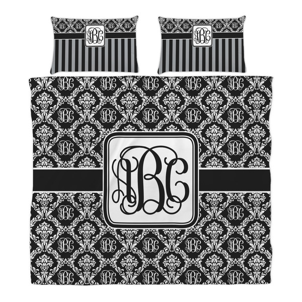 Monogrammed Damask Duvet Cover Set - King - Alt Approval