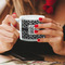 Monogrammed Damask Espresso Cup - 6oz (Double Shot) LIFESTYLE (Woman hands cropped)