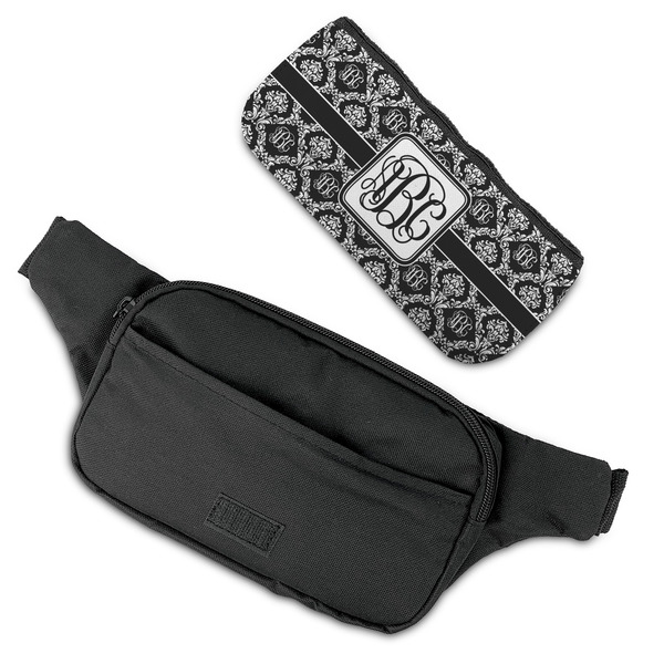 Monogrammed Damask Fanny Packs - FLAT (flap off)