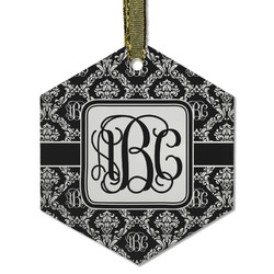 Monogrammed Damask Flat Glass Ornament - Hexagon