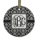 Monogrammed Damask Flat Glass Ornament - Round