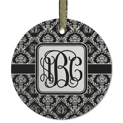 Monogrammed Damask Flat Glass Ornament - Round