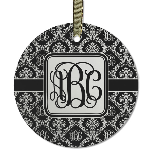 Custom Monogrammed Damask Flat Glass Ornament - Round