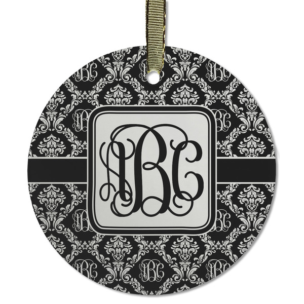 Monogrammed Damask Frosted Glass Ornament - Round