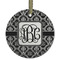 Monogrammed Damask Frosted Glass Ornament - Round