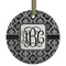 Monogrammed Damask Flat Glass Ornament - Round