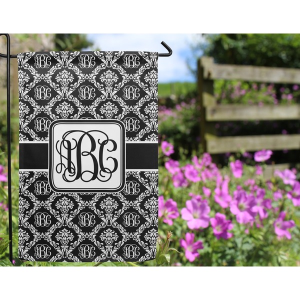 Monogrammed Damask Garden Flag - Outside In Flowers