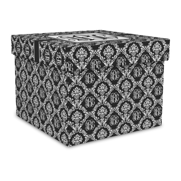 Custom Monogrammed Damask Gift Box with Lid - Canvas Wrapped - Large