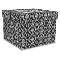 Monogrammed Damask Gift Box with Lid - Canvas Wrapped - XX-Large