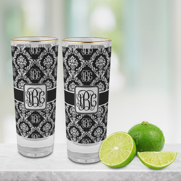 Monogrammed Damask Glass Shot Glass - 2 oz - LIFESTYLE