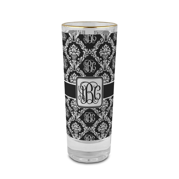 Custom Monogrammed Damask 2 oz Shot Glass - Glass with Gold Rim