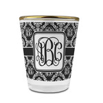 Monogrammed Damask Glass Shot Glass - 1.5 oz - with Gold Rim - Set of 4