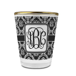 Monogrammed Damask Glass Shot Glass - 1.5 oz - with Gold Rim - Set of 4
