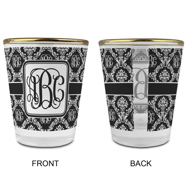 Monogrammed Damask Glass Shot Glass - with gold rim - APPROVAL