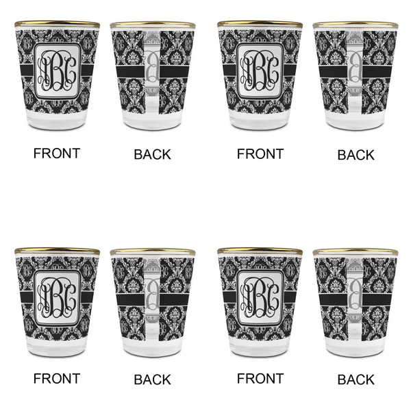 Monogrammed Damask Glass Shot Glass - with gold rim - Set of 4 - APPROVAL