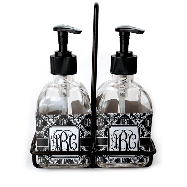 Custom Monogrammed Damask Glass Soap & Lotion Bottle Set