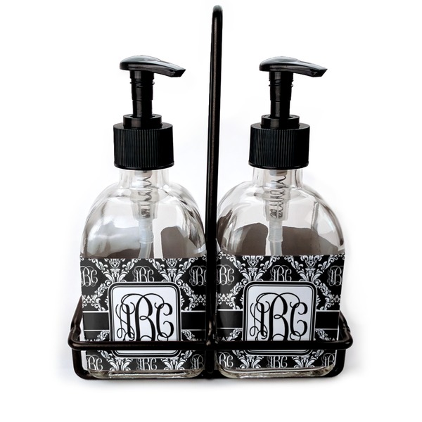 Custom Monogrammed Damask Glass Soap & Lotion Bottles