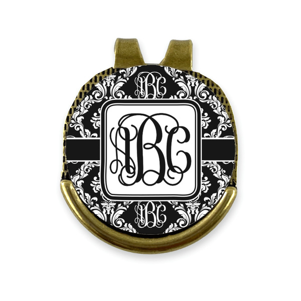 Custom Monogrammed Damask Golf Ball Marker - Hat Clip - Gold