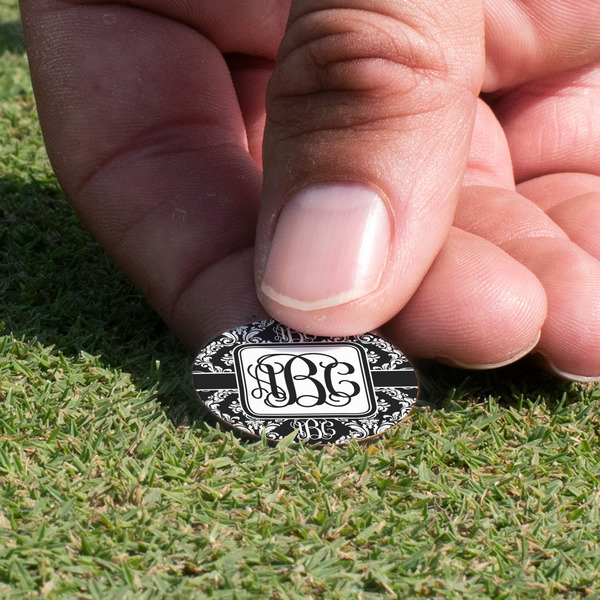 Monogrammed Damask Golf Ball Marker - Hand