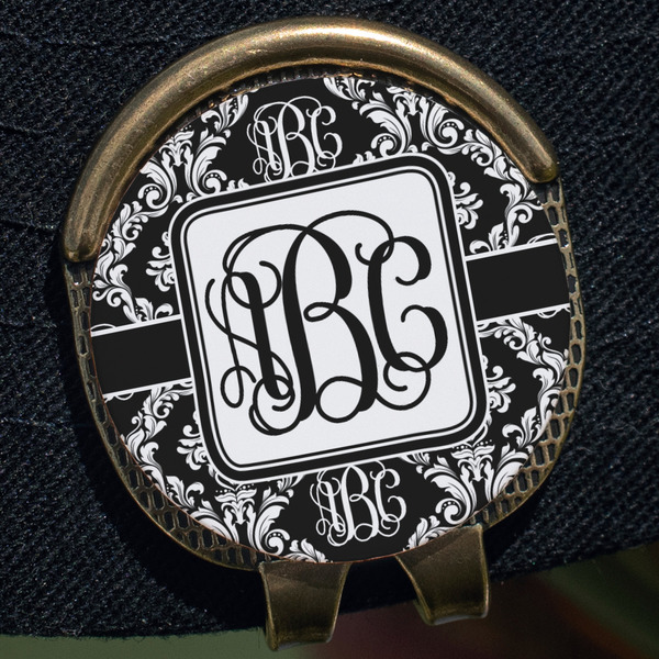 Monogrammed Damask Golf Ball Marker Hat Clip - Gold - Close Up