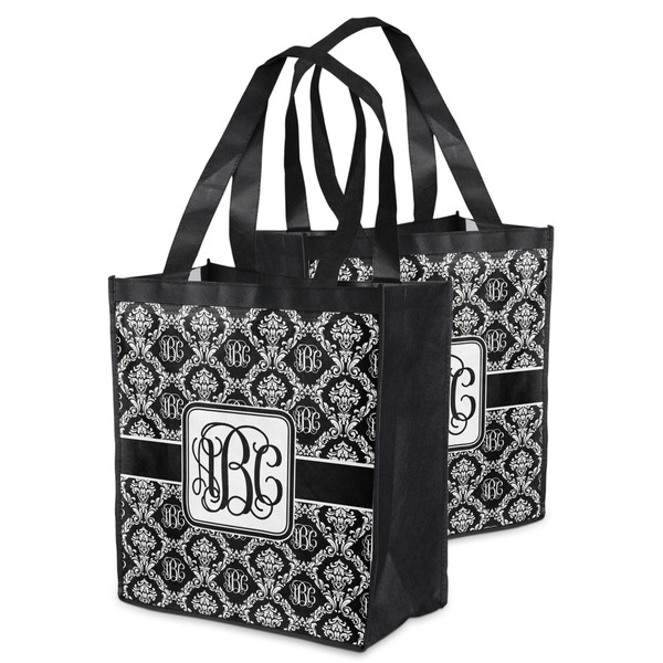 Monogrammed Damask Grocery Bag - MAIN