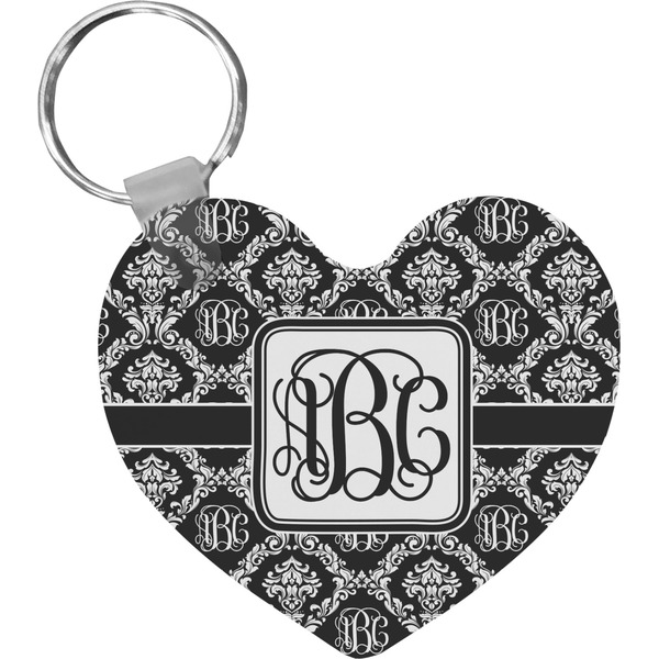 Custom Monogrammed Damask Heart Plastic Keychain