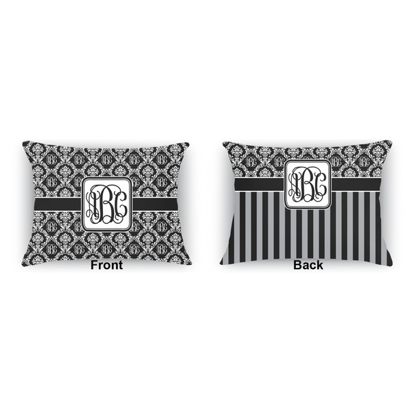Monogrammed Damask  Indoor Rectangular Burlap Pillow (Front and Back)