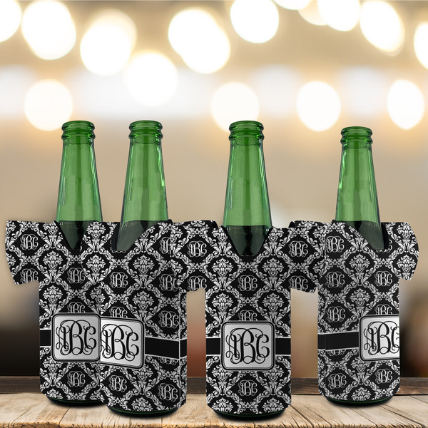 Monogrammed Damask Jersey Bottle Cooler - Set of 4 - LIFESTYLE